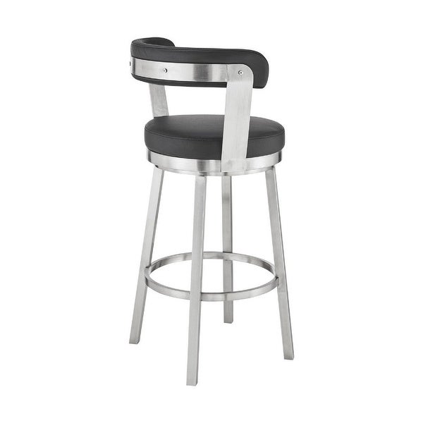 Swivel Barstool with Open Back and Metal Legs， Black and Silver - 19 L X 21 W X 40 H