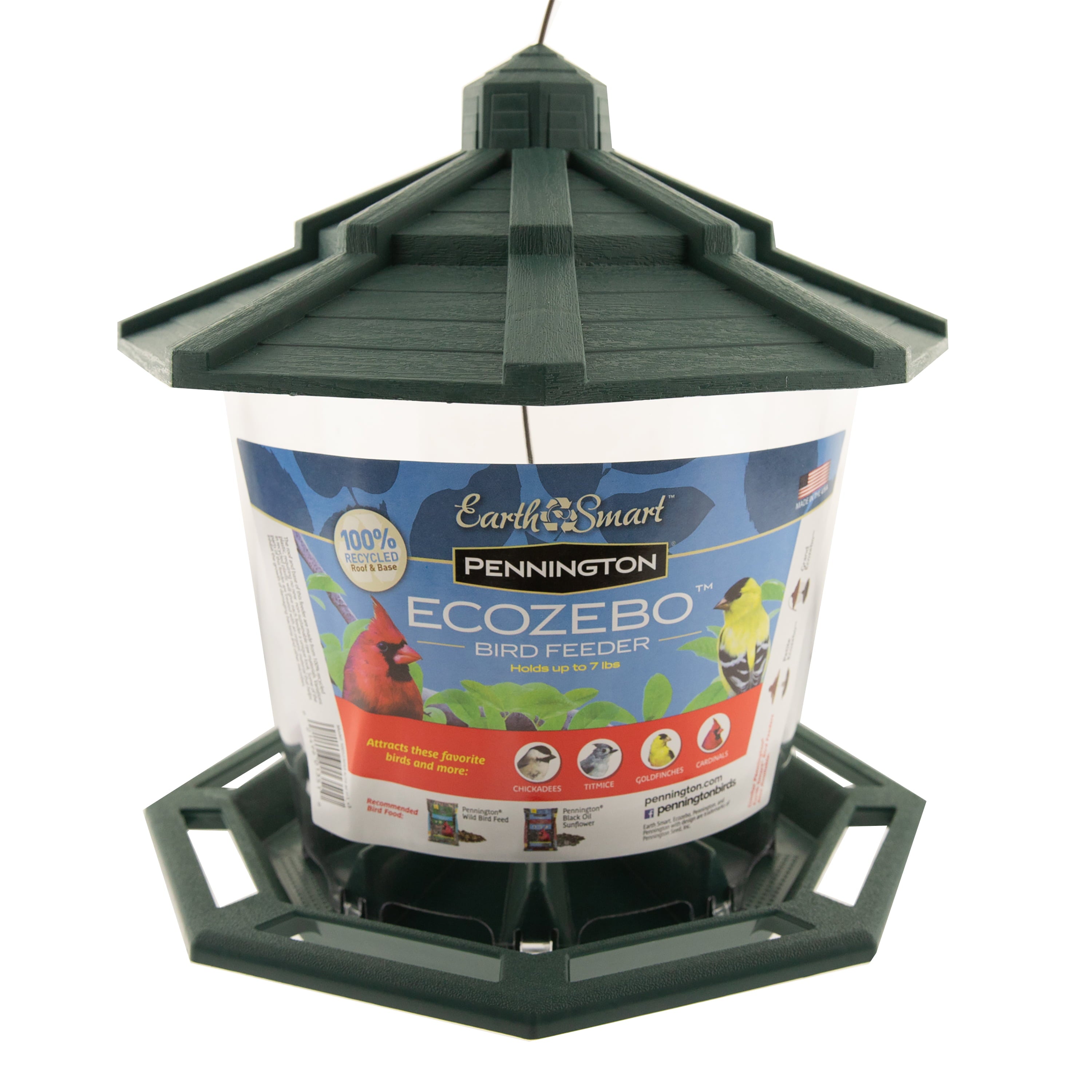 Pennington Green Resin Ecozebo Wild Bird Feeder， 7 lb. Hopper Capacity