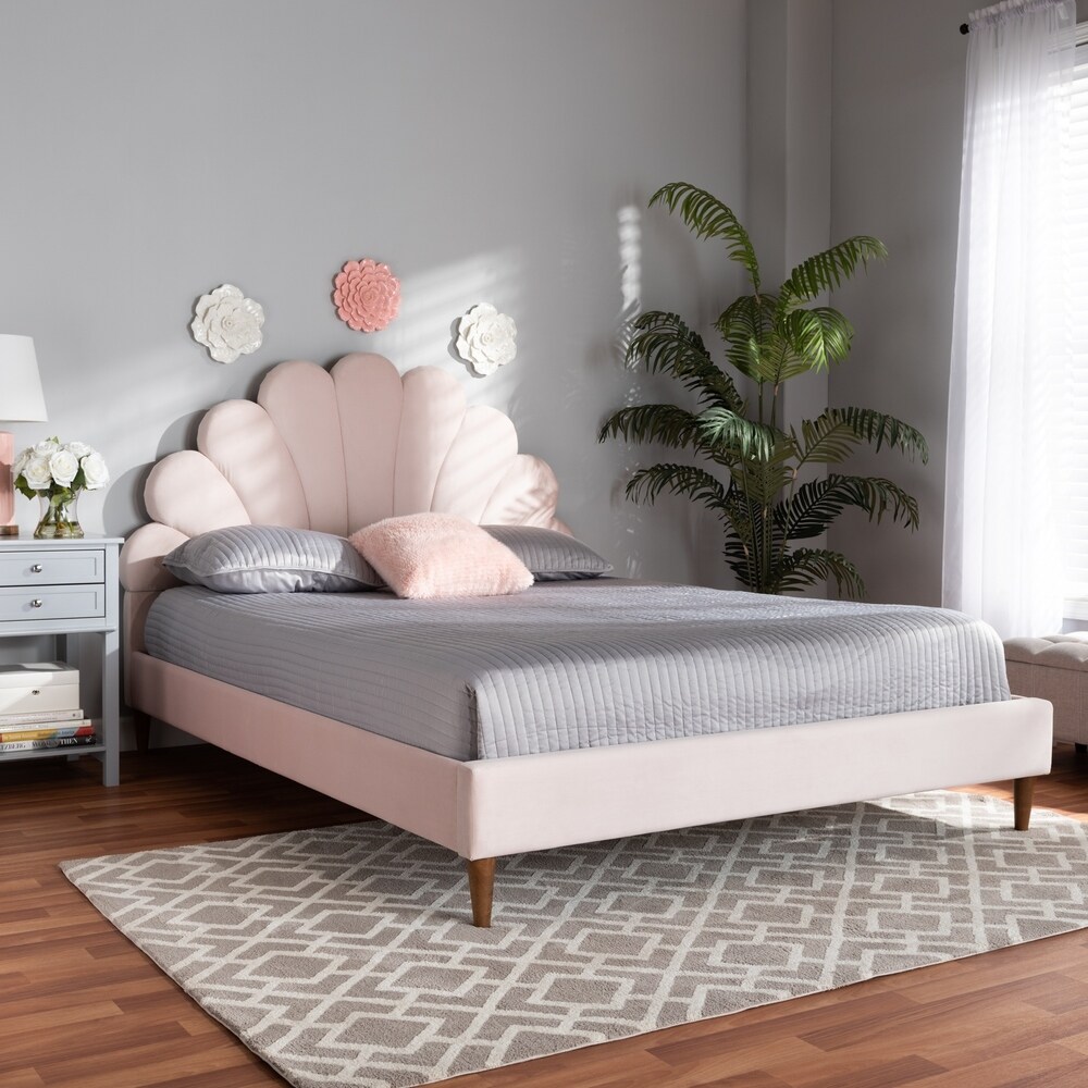 Odille Modern Glam Upholstered Seashell Shaped Platform Bed