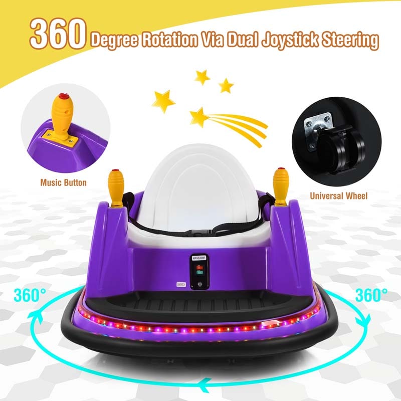 6V Kids Ride On Bumper Car 360-Degree Spin Race Toy with Dual Joysticks, Flashing LED Light, Remote Control