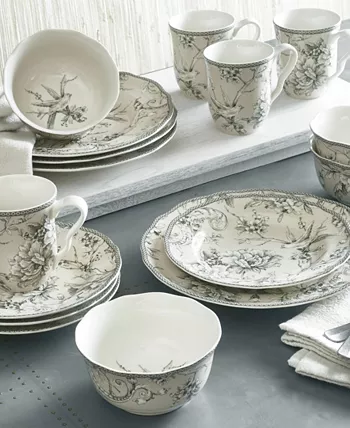 222 Fifth Adelaide Toile 16 Piece Dinnerware Set Service for 4