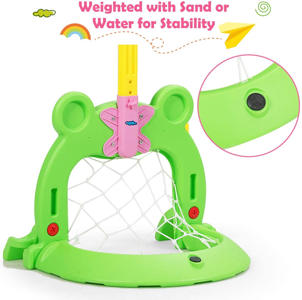 Costzon Kids Basketball Hoop Set, Kids 3-in-1 Sports Set for Basketball (Cute Frog)