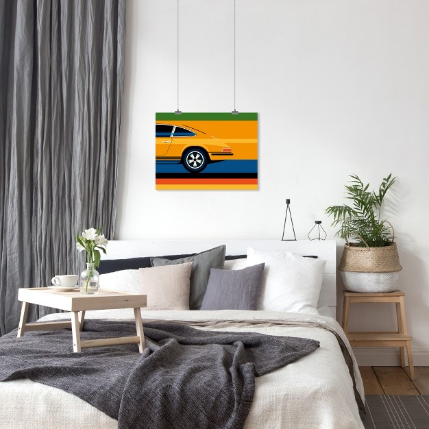 Americanflat Mid Century Modern Wall Art Room Decor Orange Retro Sports Car Back By Bo Lundberg