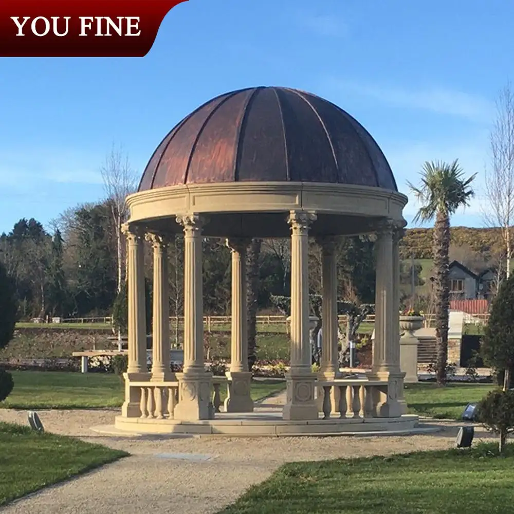 Outdoor Garden Hand Carved Outdoor Pavilion Large Garden Round White Marble Gazebo