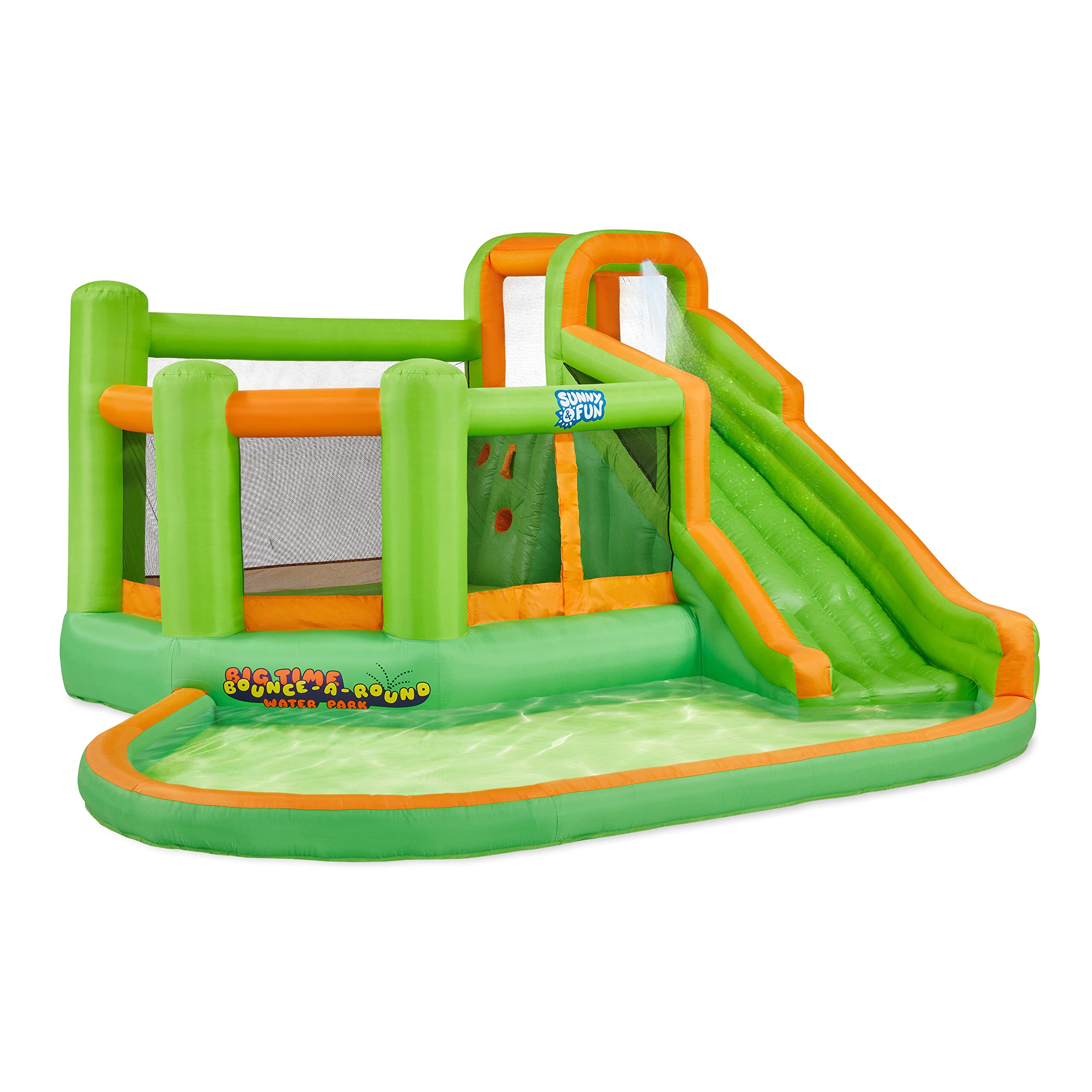 Sunny & Fun Inflatable Water Slide, Blow up Child Pool & Bounce House for Backyard - Green