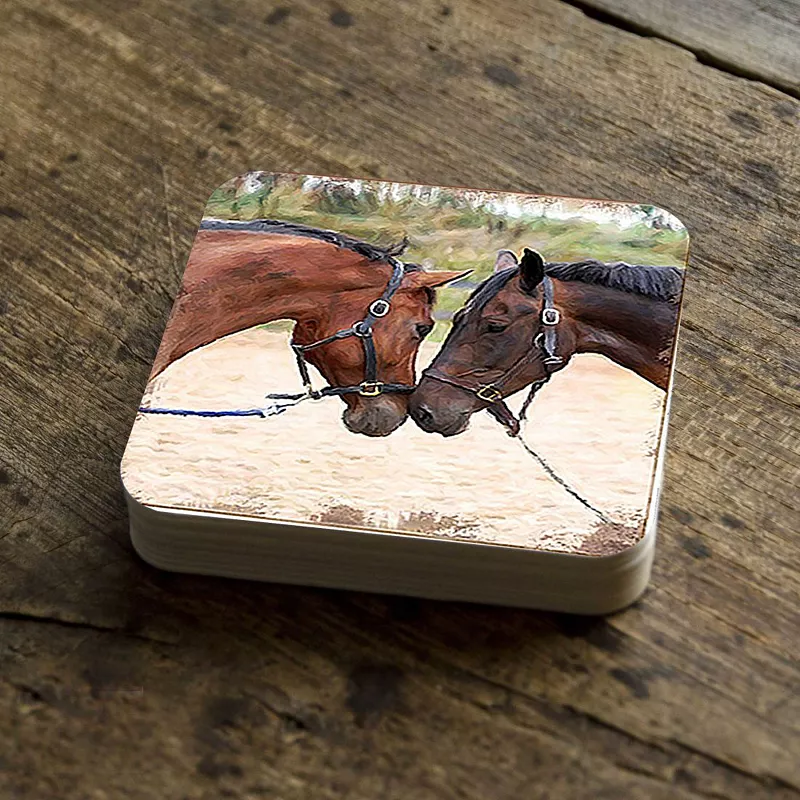 Horses Wooden Cork Coasters Gift Set of 4 by Nature Wonders