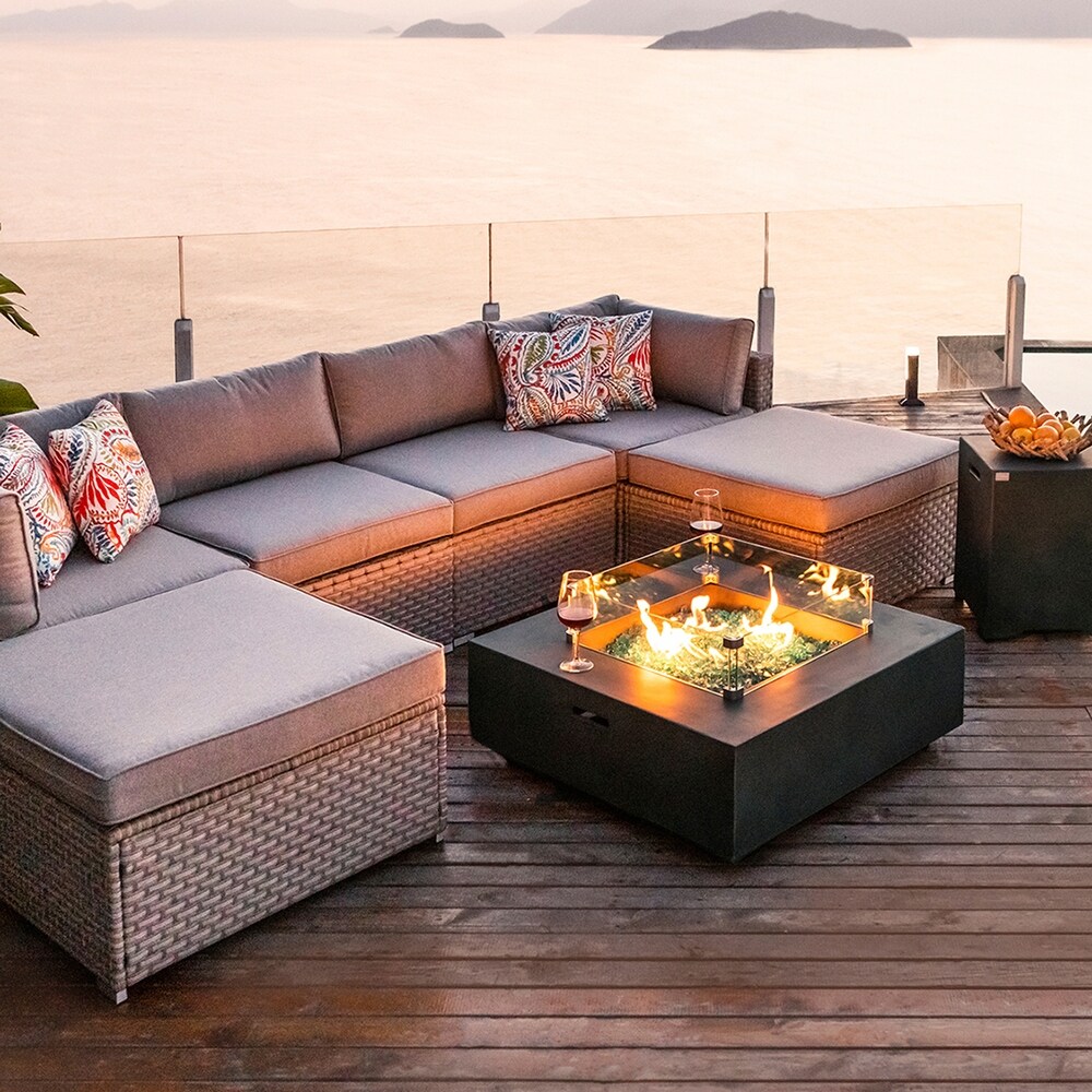 COSIEST 8 Piece Outdoor Patio Furniture Sectional Set with Fire Pit