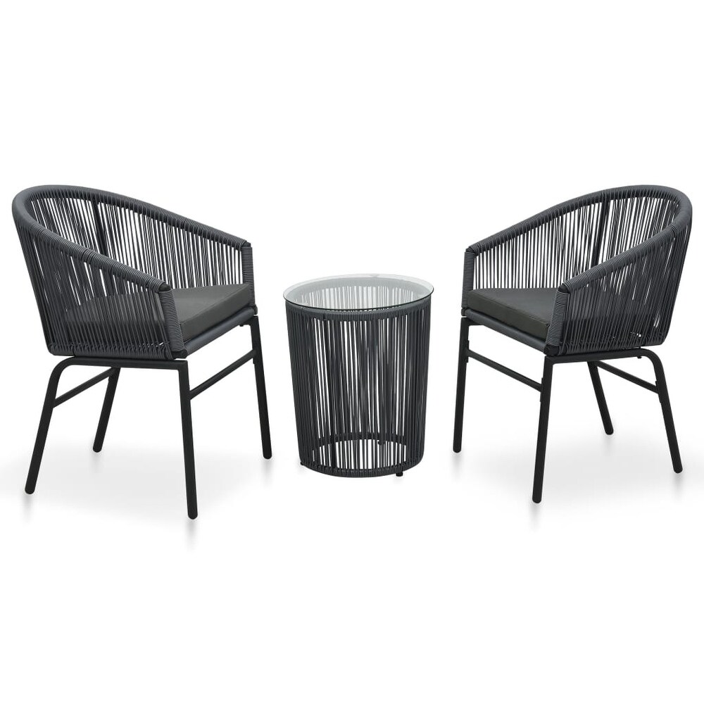 vidaXL 3 Piece Bistro Set with Cushions PE Rattan Gray   13.8\