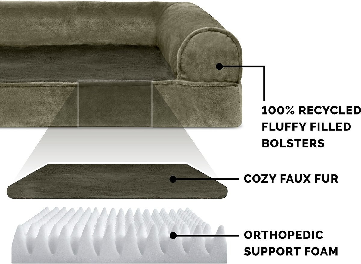 FurHaven Faux Fur Orthopedic Bolster Dog Bed w/Removable Cover