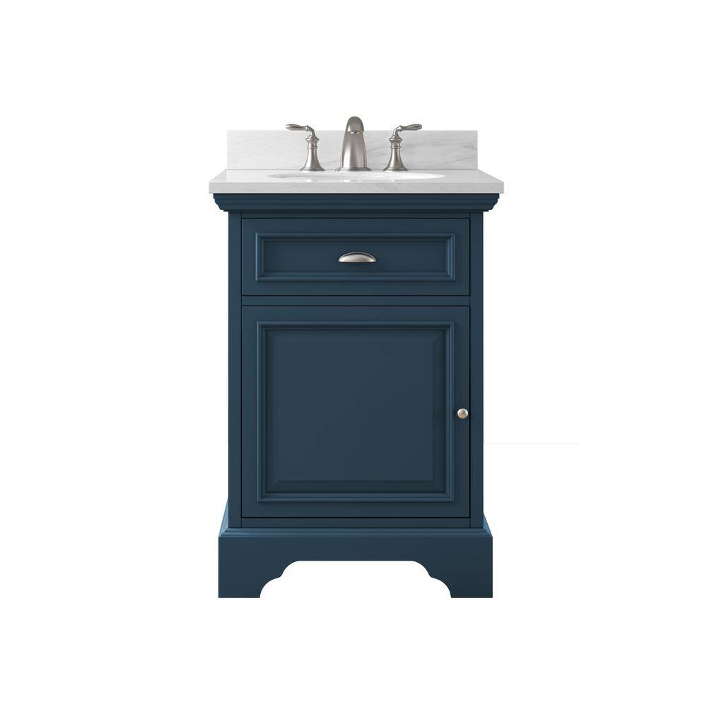 Home Decorators Collection Sadie 25 in. W x 21 34 in. D x 35 in. H Vanity in Smokey Blue with Natural White Marble Top and White Sink TJ-SDV2521BLU