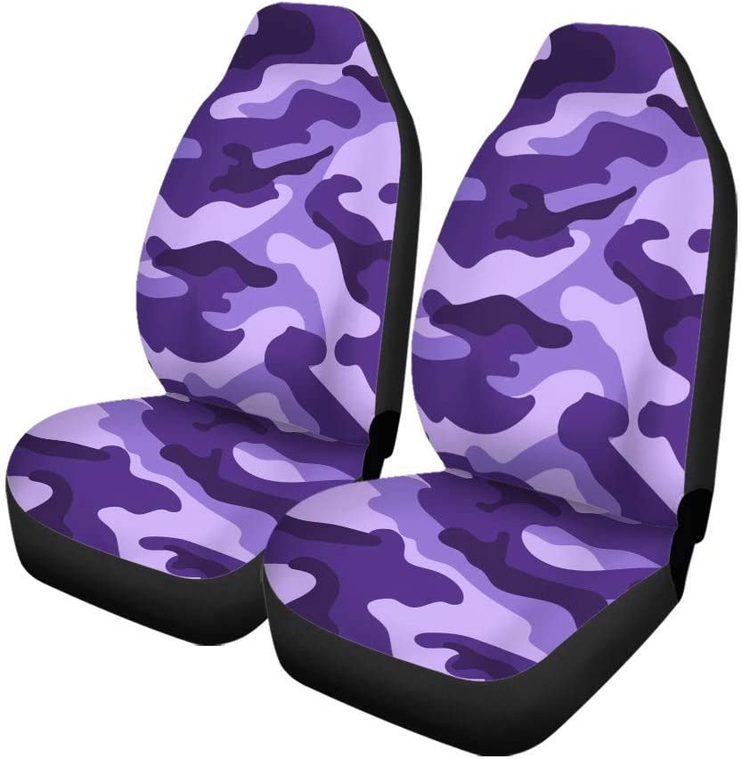 FMSHPON Set of 2 Car Seat Covers Camo Camouflage Purple Monochrome Abstract Color Universal Auto Front Seats Protector Fits for Car，SUV Sedan，Truck