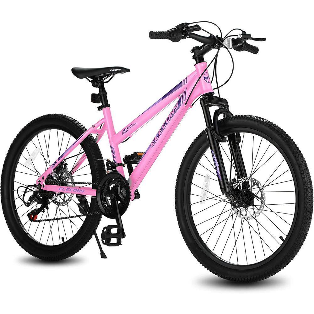 Afoxsos BlackPink 24-inch Mountain Bike Shimano 21 Speeds Gear MTB with Dual Disc Brakes 3.93-in Front Suspension HDMX3009