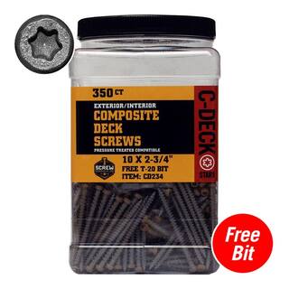 DeckLok #10 x 2-34 in. Star Drive Self-Countersinking Flat Head ACQ Compatible Gray Composite Deck Screws (350 per Pack) CD234TTG350