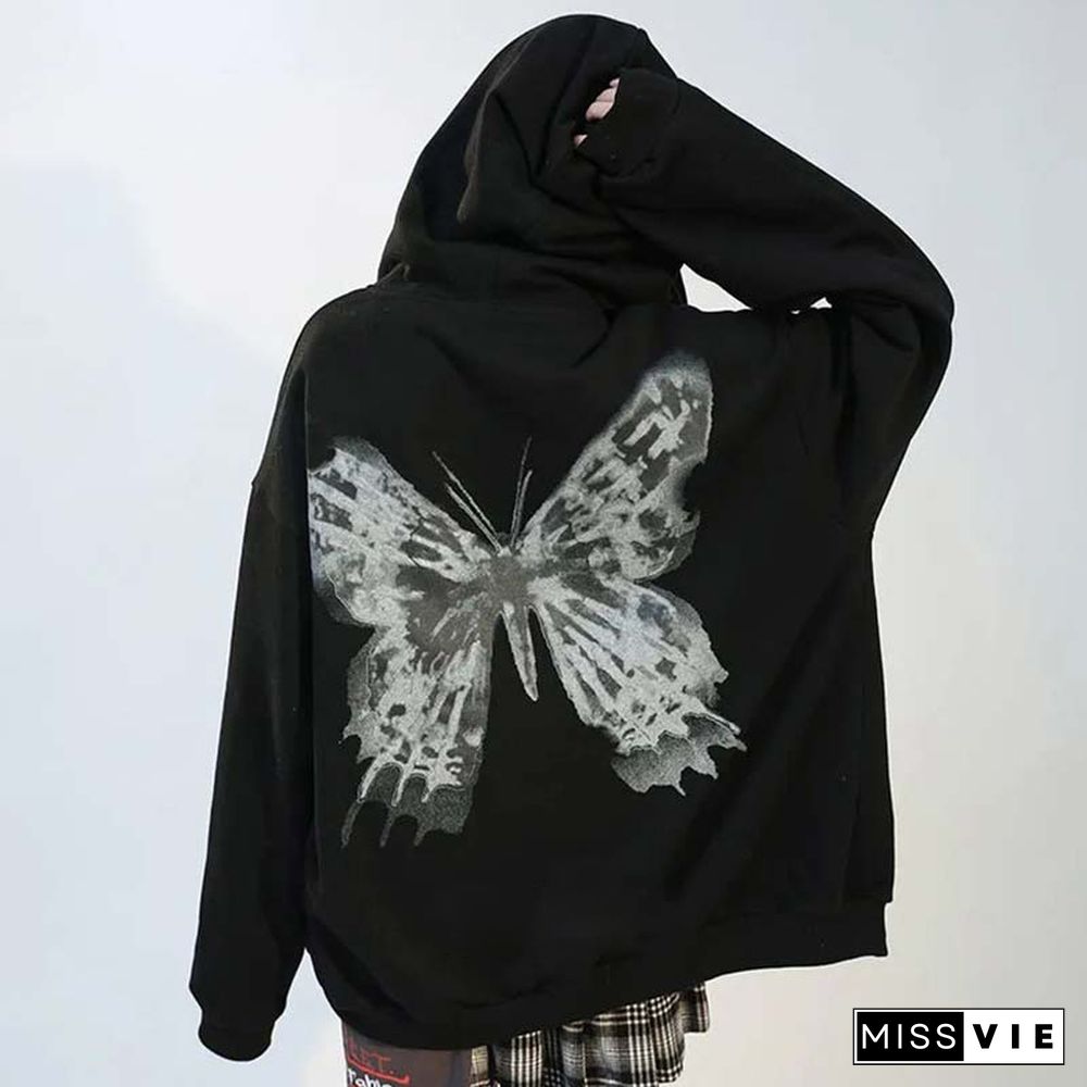 Darkness Butterfly Print Hooded Sweatshirt