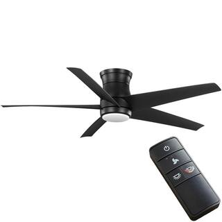 Hampton Bay Mena 54 in. White Color Changing LED IndoorOutdoor Matte Black Hugger Ceiling Fan with Light and Remote 92403