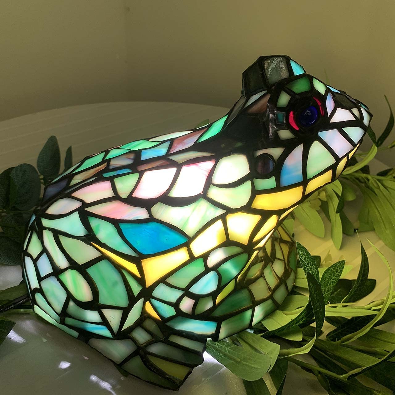 SHADY L10829 Frog Table Lamp Tiffany Style Stained Glass Accent Night Light for Home Décor Nursery Bedside (Multi-Colored)