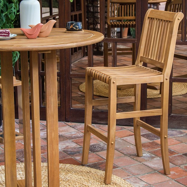 Mosko 3pc Teak Patio Bar Height Set Natural Cambridge Casual