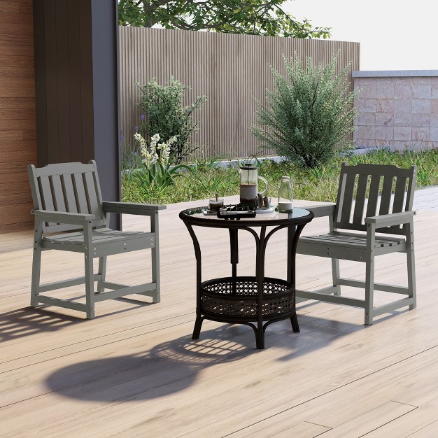 Outsunny 2 Piece All weather Patio Chairs Hdpe Patio Dining Chair Set Heavy Duty Wood like Outdoor Furniture Gray