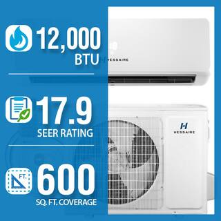 Hessaire DIY 12000 BTU 1.0 Ton Ductless Mini Split Air Conditioner and Heat Pump with Variable Speed Inverter and Remote - 115V H12HP1A