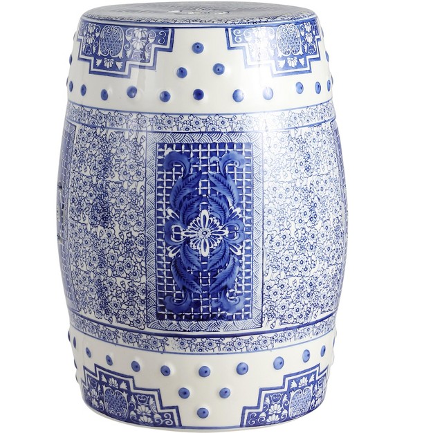 Chinoiserie Ceramic Drum Garden Stool Blue white