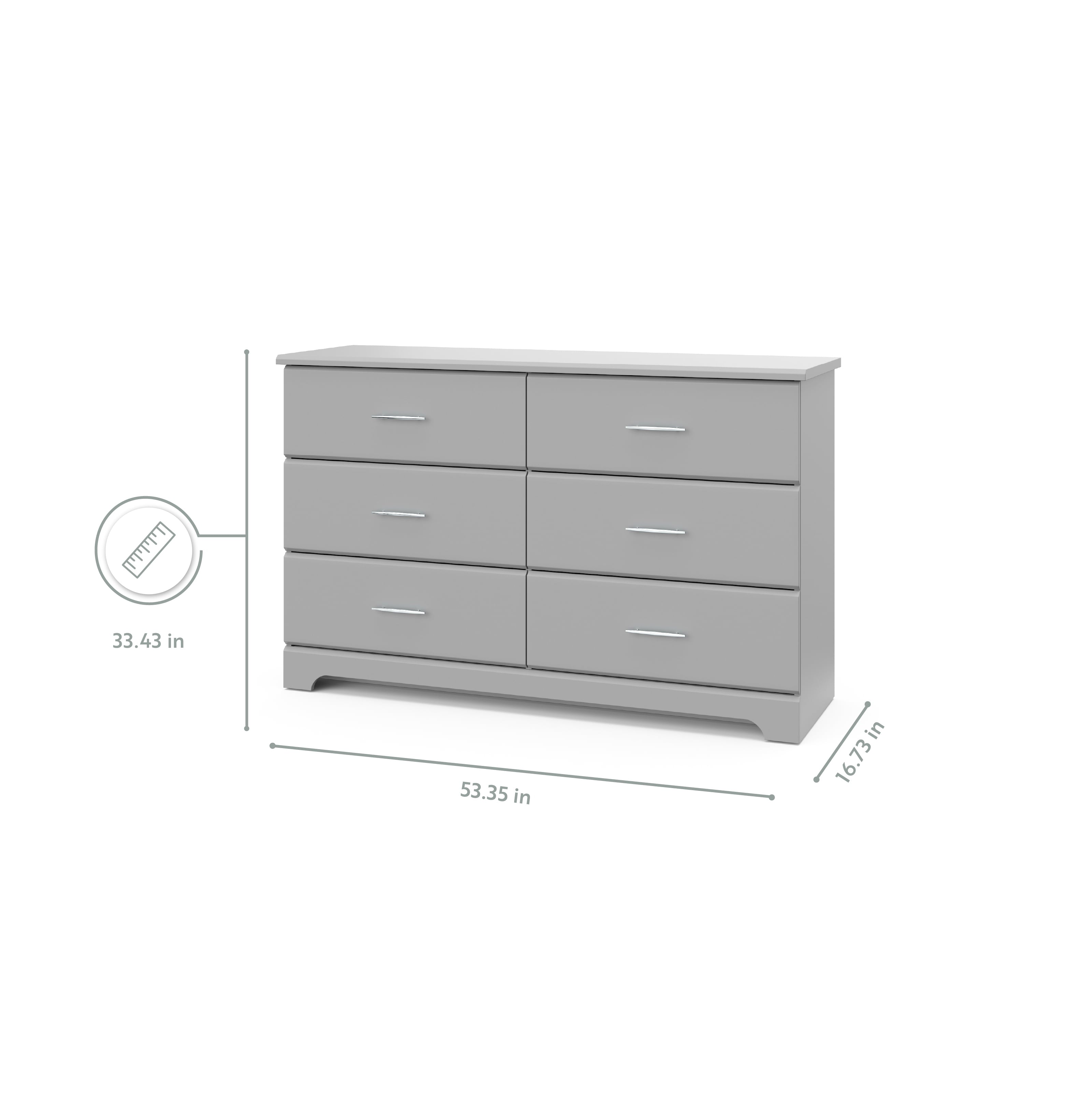 Storkcraft Brookside 6 Drawer Modern Double Dresser Pebble Gray