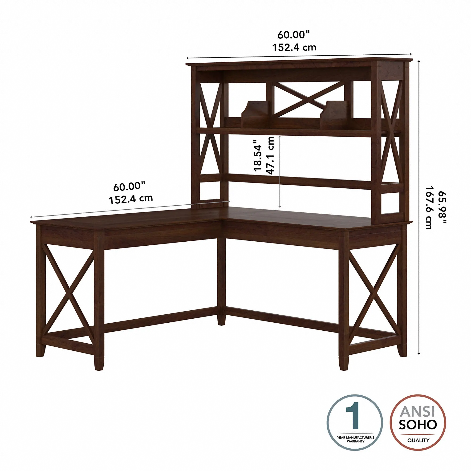 Key West Bing Cherry 60 Inch L Shaped Desk with Hutch - Bush Furniture