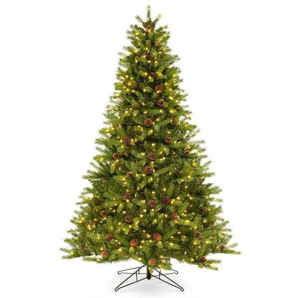 7 FT Artificial Christmas Tree with Pine Cones and Adjustable Brightness