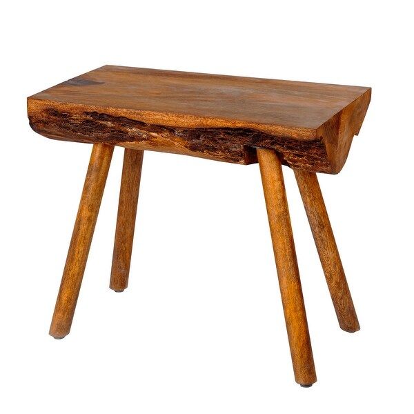 18 Inch Rectangular Mango Wood Accent Side Table with Live Edge Log Top， Warm Brown