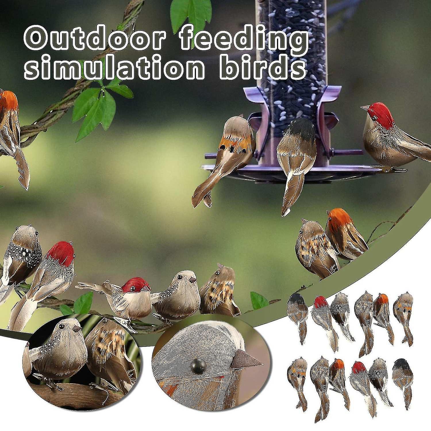 12pcs Feather Birds Artificial Foam Mini Love Birds Outdoor Bird Feeder Attracts