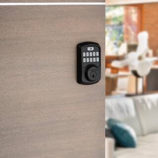 Kwikset Aura Matte Black Single Cylinder Electronic Bluetooth Keypad Smart Lock Deadbolt featuring SmartKey Security 942BLEDB514SMTT