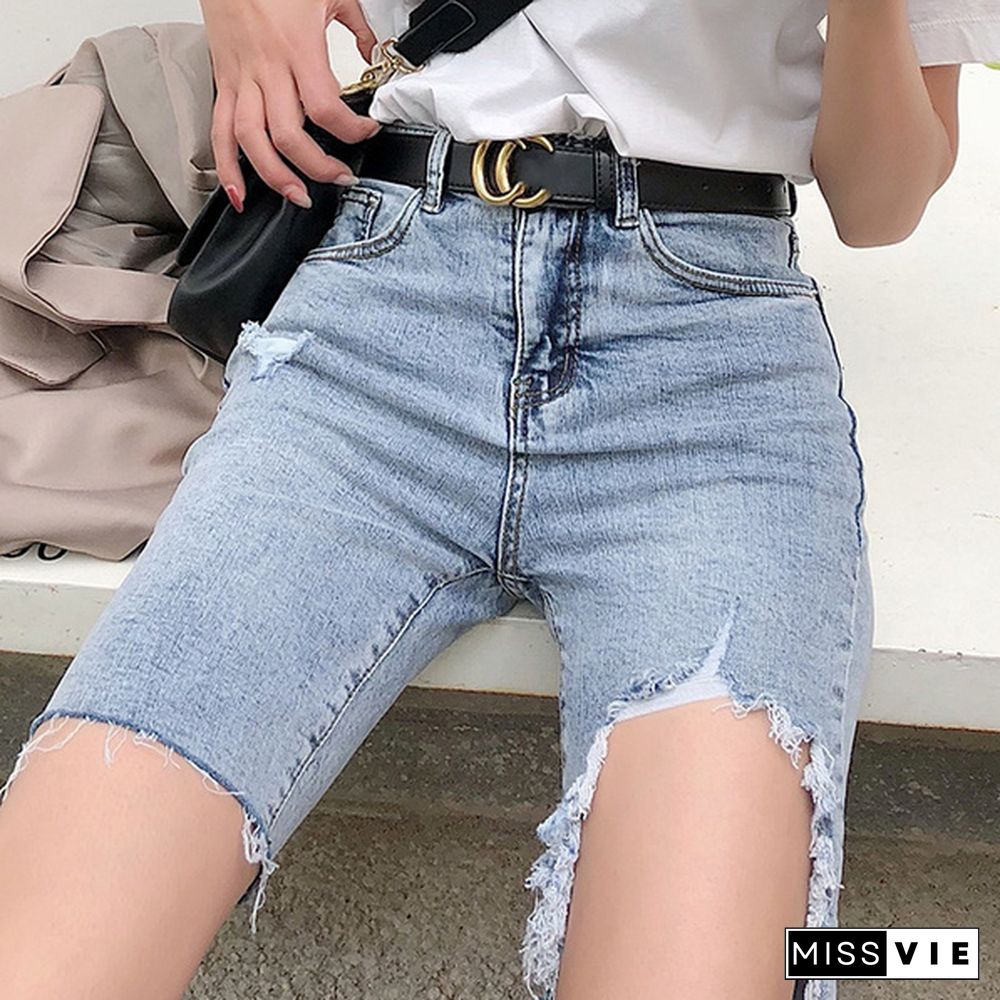 Summer Women Ripped Frayed Stretch Denim Jeans Ladies Pirate High Waist Shorts