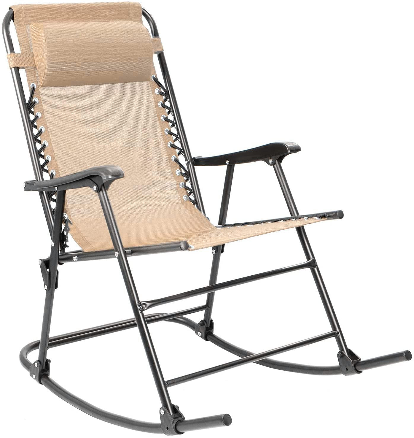 Devoko Zero Rocking Gravity Chair with Headrest Pillow Folding Recliner Foldable Lounge Chair, Beige