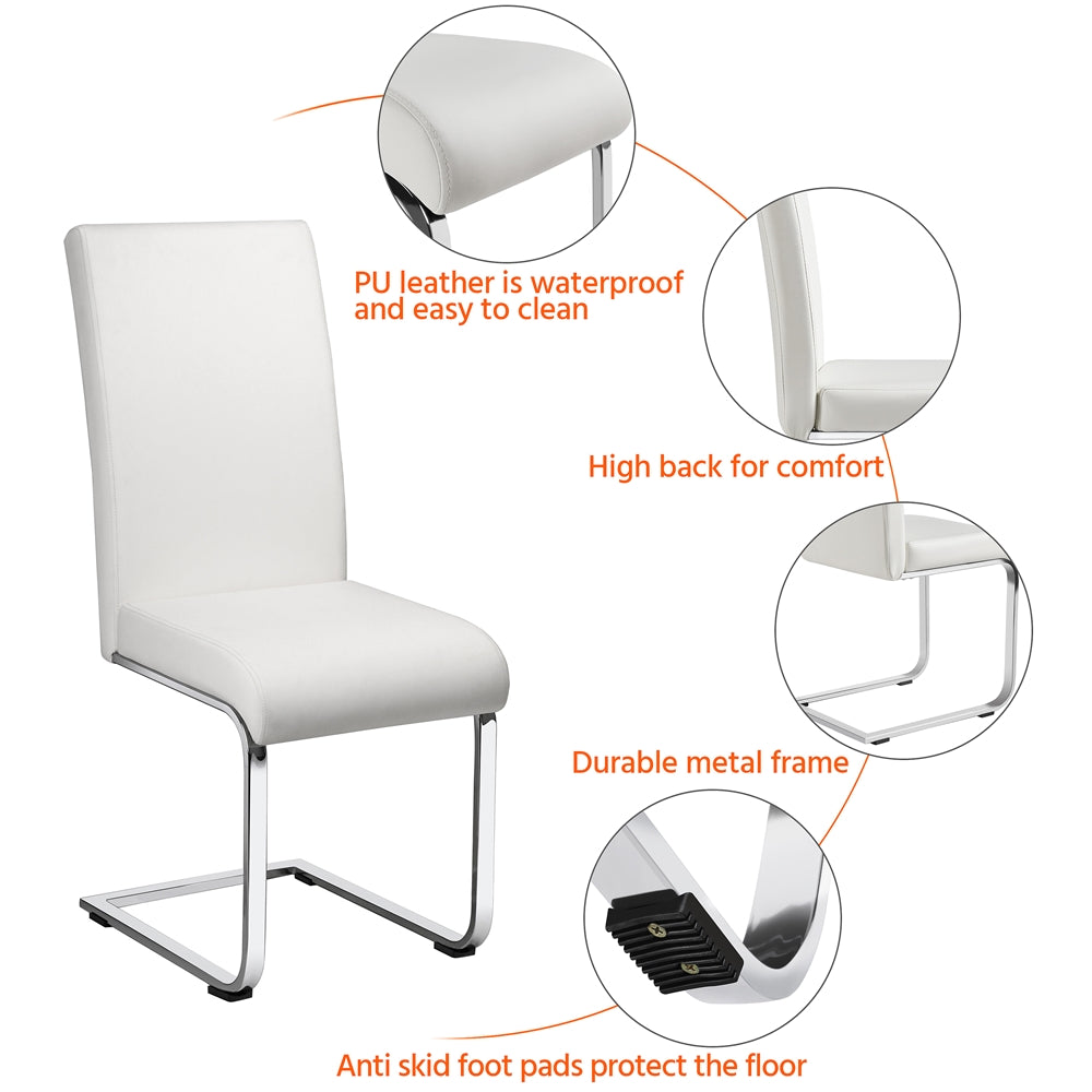 SMILE MART Modern Dining Chairs Upholstered High-Back Dining Chairs PU Leather Kitchen Chairs with Metal Legs， White