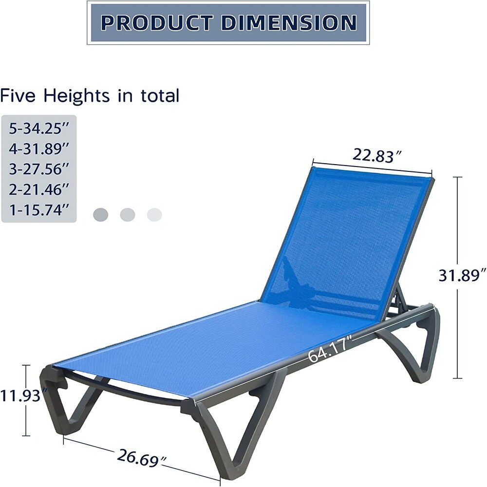 Patio Chaise Lounge Chair Set of 2 with 5 Adjustable Position