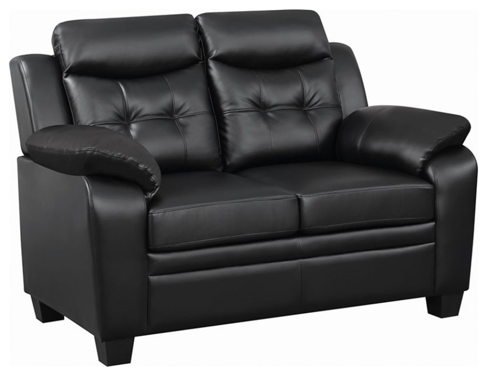 Pemberly Row Faux Leather Tufted Upholstered Loveseat in Black   Contemporary   Loveseats   by Homesquare  Houzz