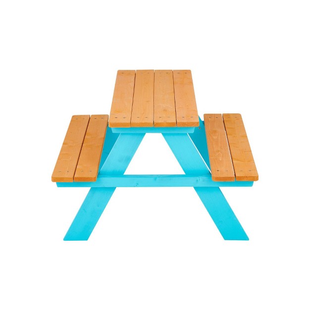 Kids x27 Outdoor Wood Rectangle Picnic Table Turquoise Teamson Kids