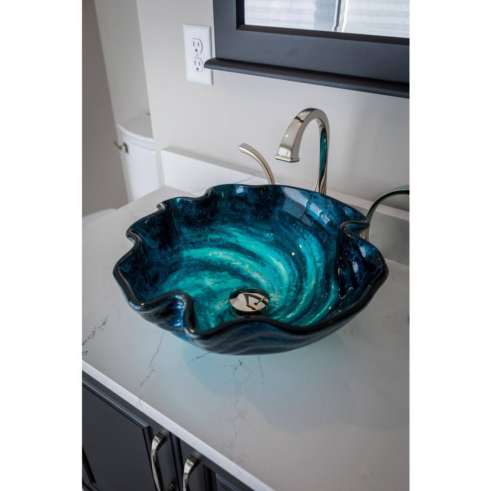 Eden Bath Caribbean Wave Glass Vessel Sink in Blue EB_GS37