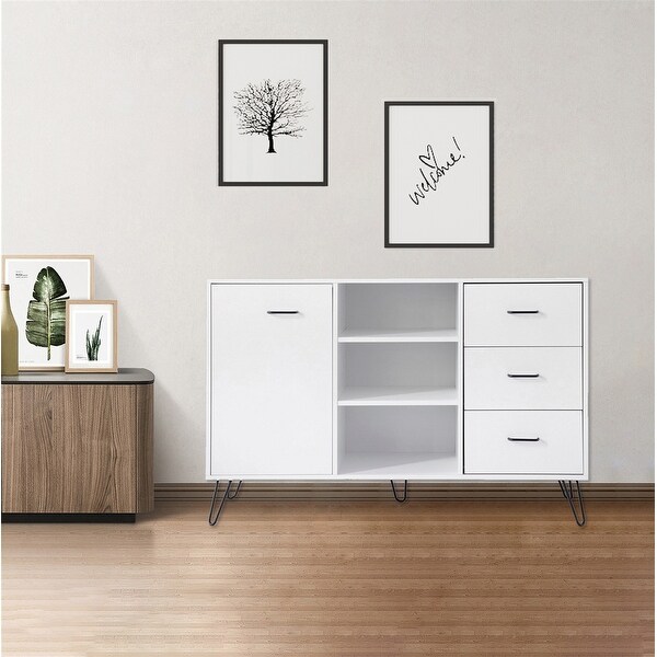 White 49 Inch Sideboard Buffet Console Cabinet with 3 Drawers