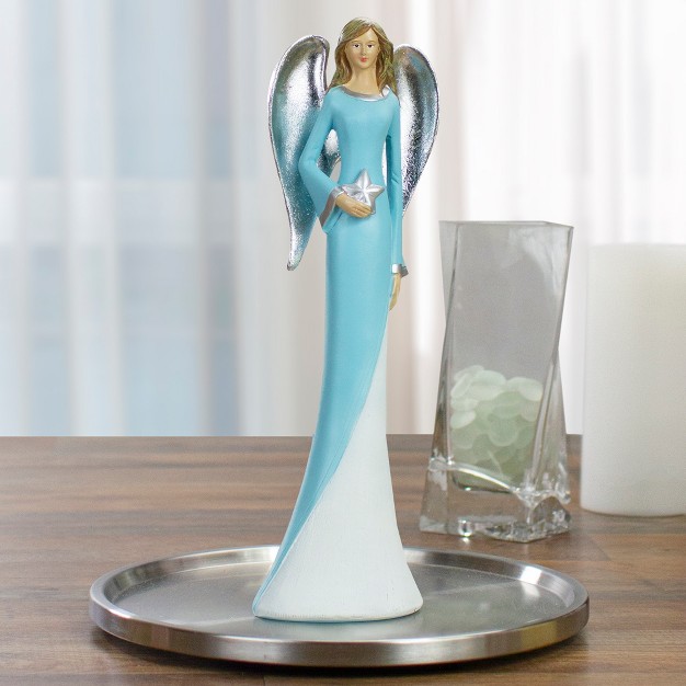 Blue And White Tabletop Angel Figurine Holding A Star