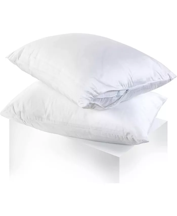 Circles Home Cotton Polyester and Cotton Blend Sateen White Zippered Pillow Protector King Set of 2