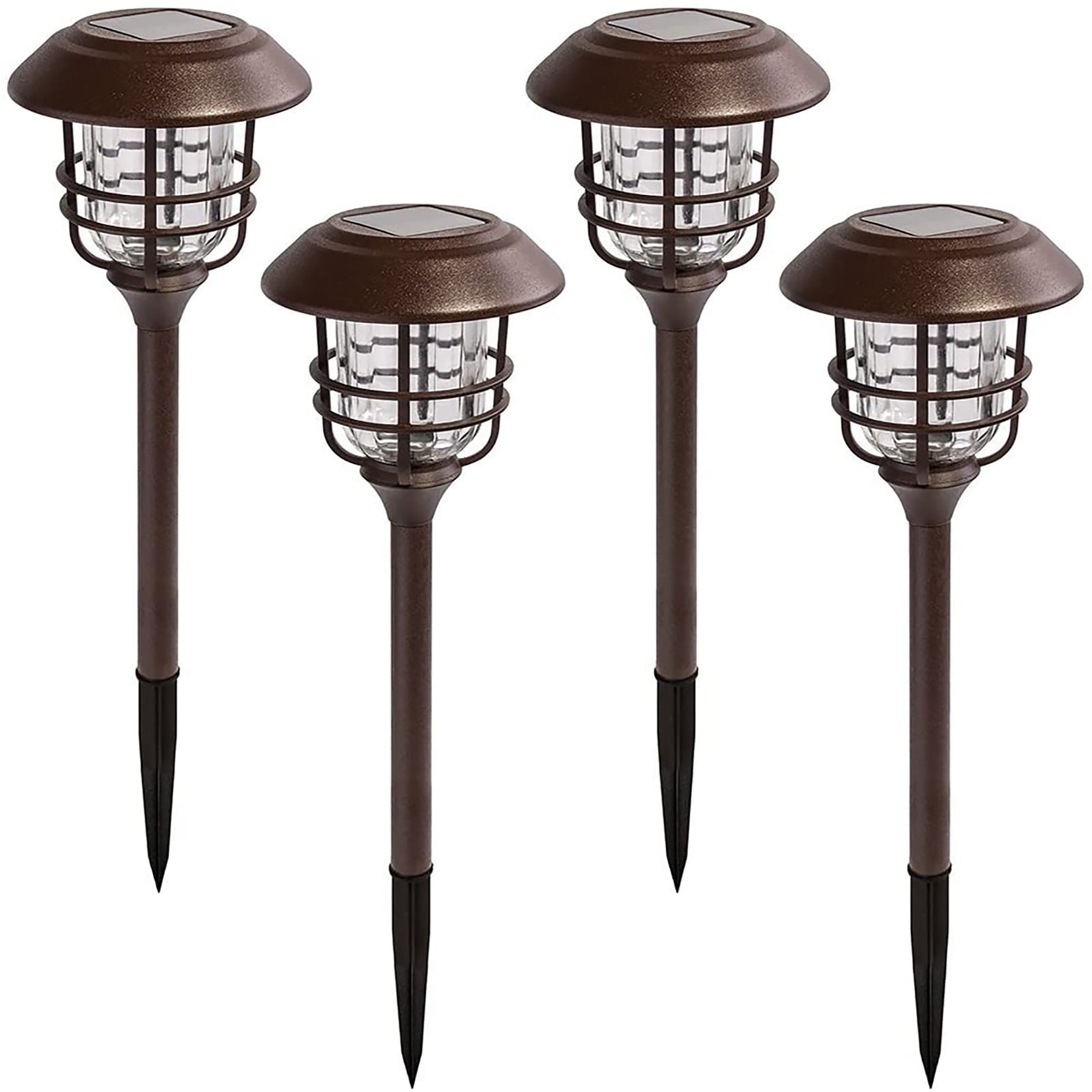 GIGALUMI 4 Pack Outdoor Solar Lights， Glass and Powder Coated Cast Aluminum Metal Path Lights， High Lumen Output per LED， Easy No Wire Installation