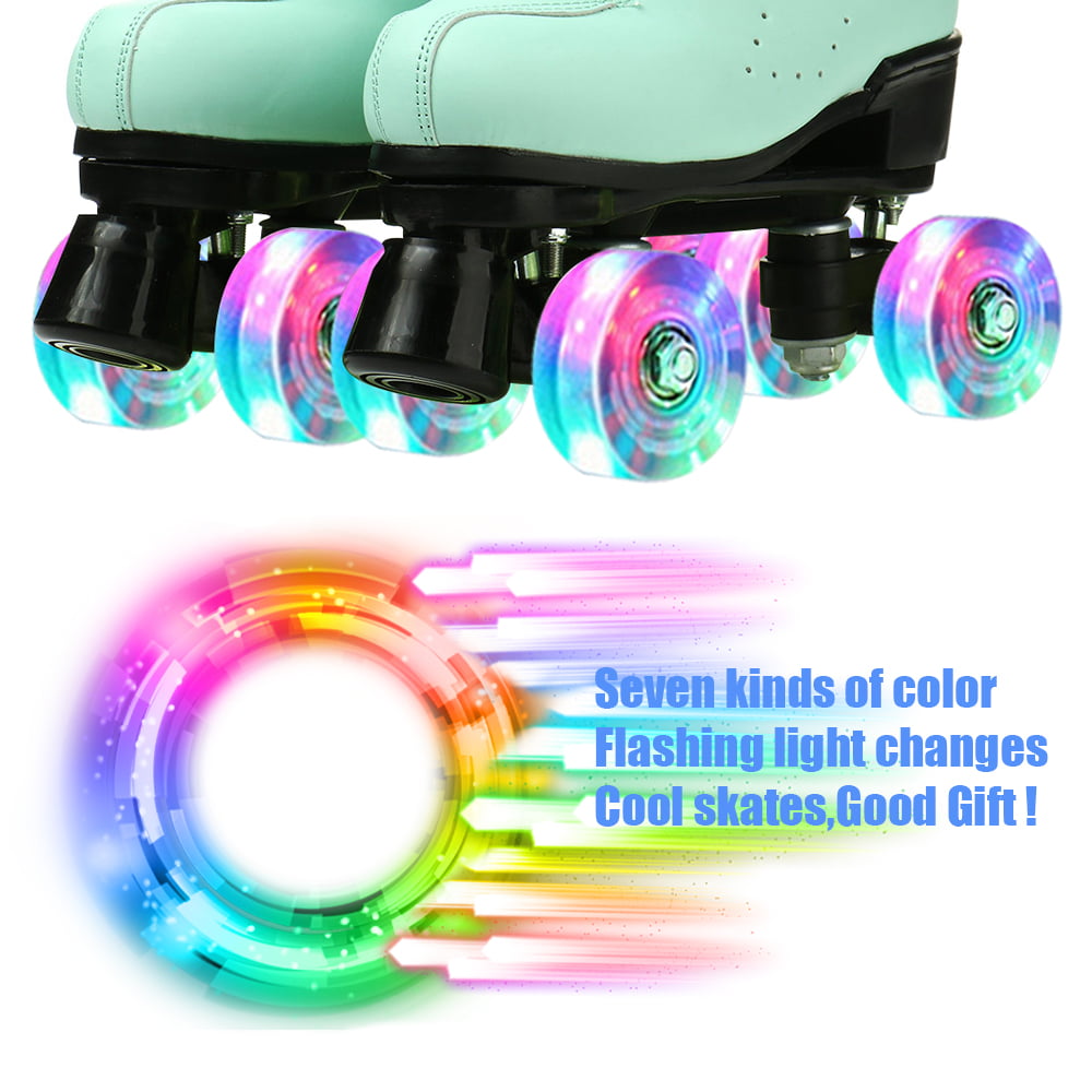 Classic Roller Skates for Women Cozy High-top Skates Indoor Outdoor Beginner Solid Color Roller Skates Shiny Wheels Skates， Green， 7