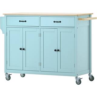 Nestfair Mint Green Wood 55 in. W Kitchen Island with Rack and Drawers LWF00911N