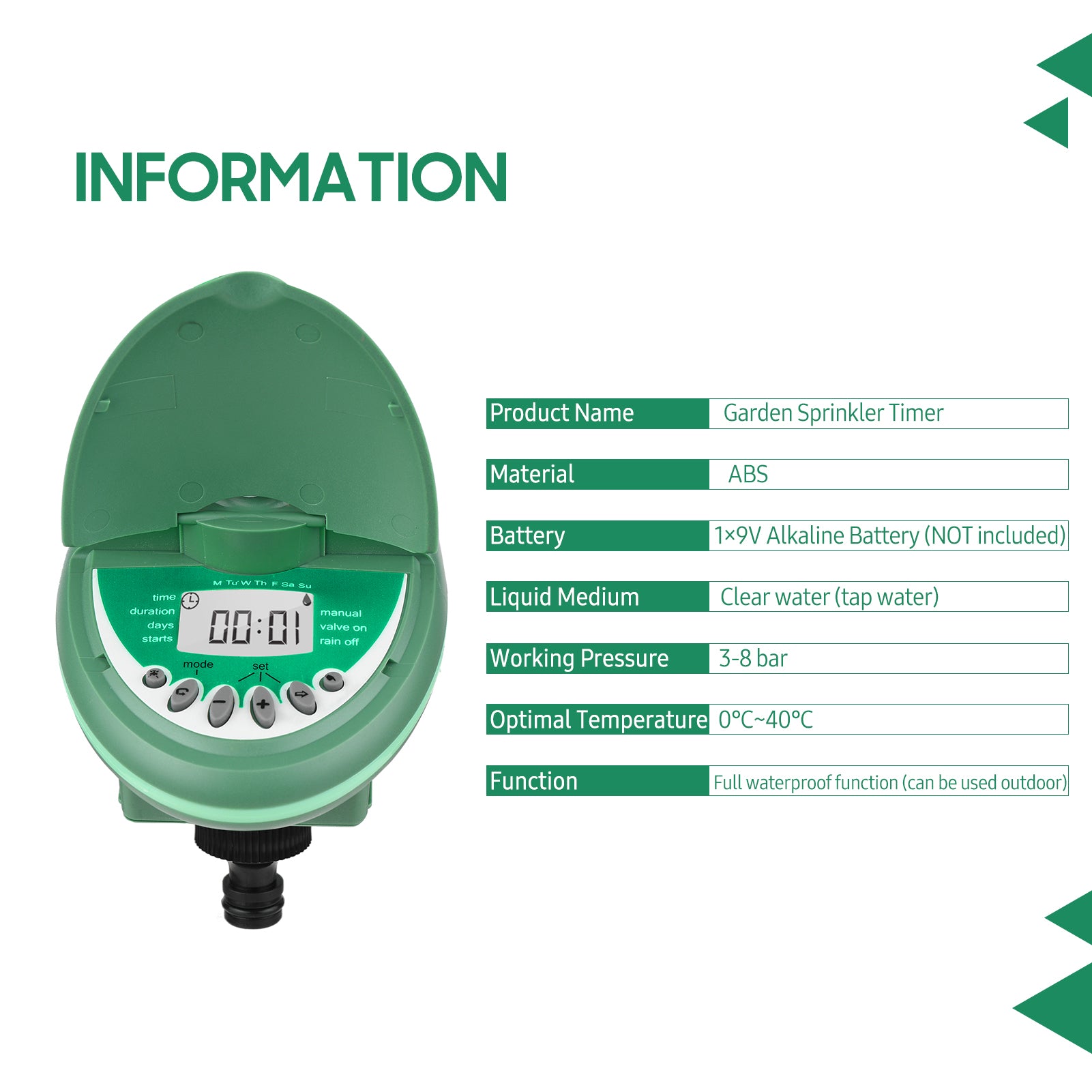 Docooler Sprinkler Timer Waterproof Automatic Water Timer Programmable Garden Irrigation System Controller with Rain DelayManualAuto Watering for Lawn Yard 1 Outlet