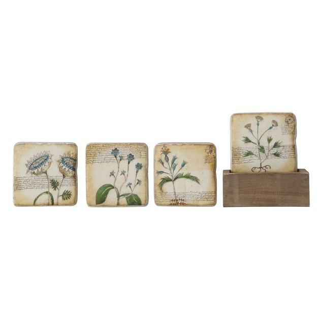 Floral Coasters In Wood Box Set Of 5 Storied Home