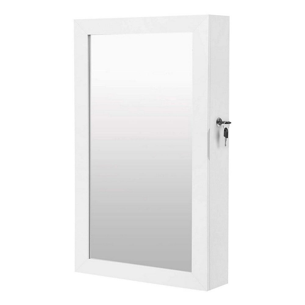 26 Inch Wall Mountable Jewelry Cabinet， Mirror Panel， White - 26.4 L x 3.9 W x 14.6 H Inches - - 37101825