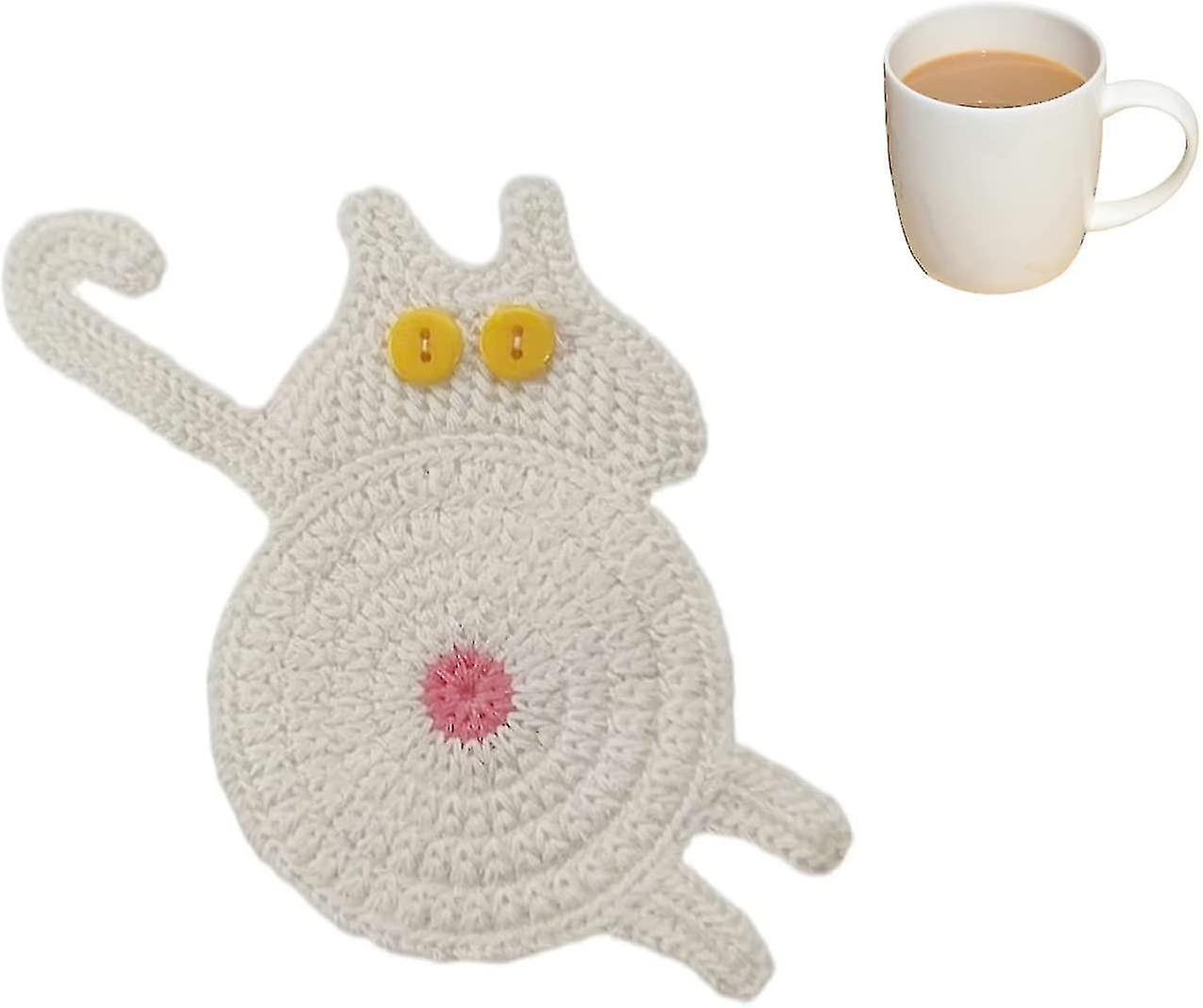 Cat Butt Coasters， Cute Crochet Coaster， Heat-resistant Absorbent Cup Mat