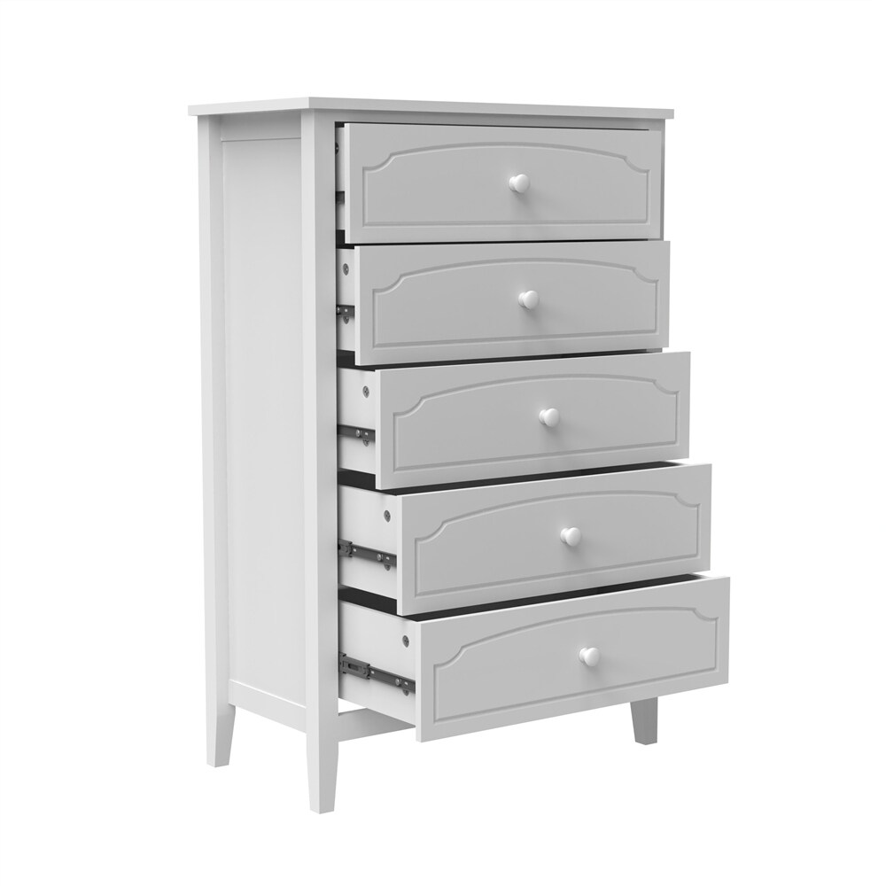 White Contemporary Roman Style Solid Wood 5 Drawers Chest