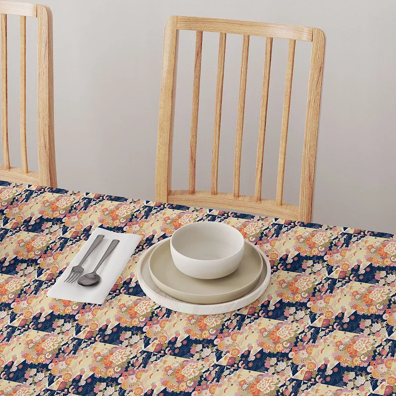 Square Tablecloth， 100% Polyester， 54x54， Japanese Flower Pattern