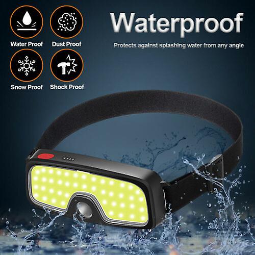 Type C Rechargeable Led Head Lamp Abs Plastic Ipx5 Waterproof Head Torch Light Super Bright Cob Headlamp